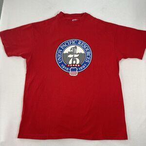 Vintage 1991 Red Union Pacific Resources 75 Years T-shirt Single Stitch